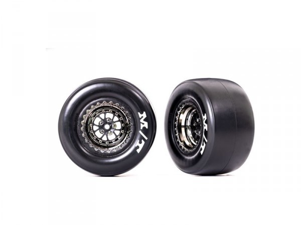 (TRA9476X) Traxxas kolo, disk Weld černě chromovaný, pneu sticky (zadní) (2ks)