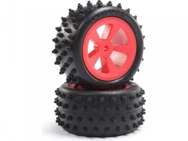 (LOS41023) Losi kolo zadní s pneu 4 Row, červené: Mini JRX2 (2ks)