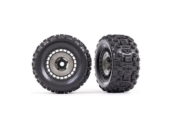 (TRA9572) Kolo 3.8", pneu Sledgehammer, disk černý s šedou poklicí (2ks)