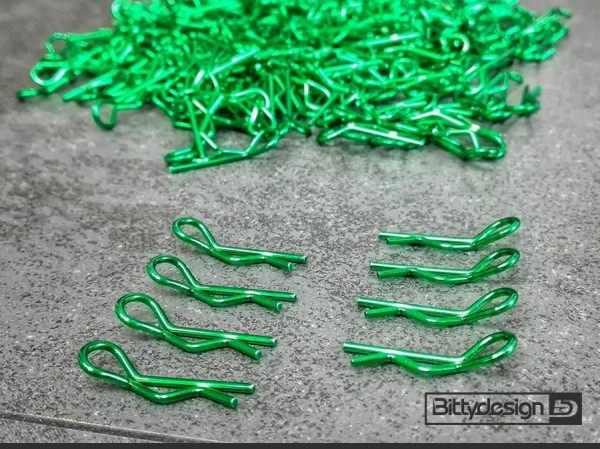 (BDBC-8GREEN) Sponky na karoserie 1:10 (zelené) (4+4ks)