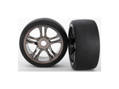 (TRA6477) Traxxas kolo, disk Split-Spoke černý chrom, pneu slick S1 (zadní) (2ks)