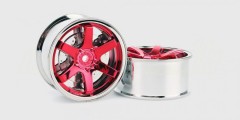 (54553) Tamiya disky Red Plated 6-Spoke Offset +6mm (2ks)