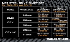 (MST210569) CFX-W Steel Drive Shaft Set 99-119mm